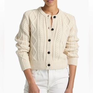 FRAME Cable-Knit Cashmere Cardigan in cream